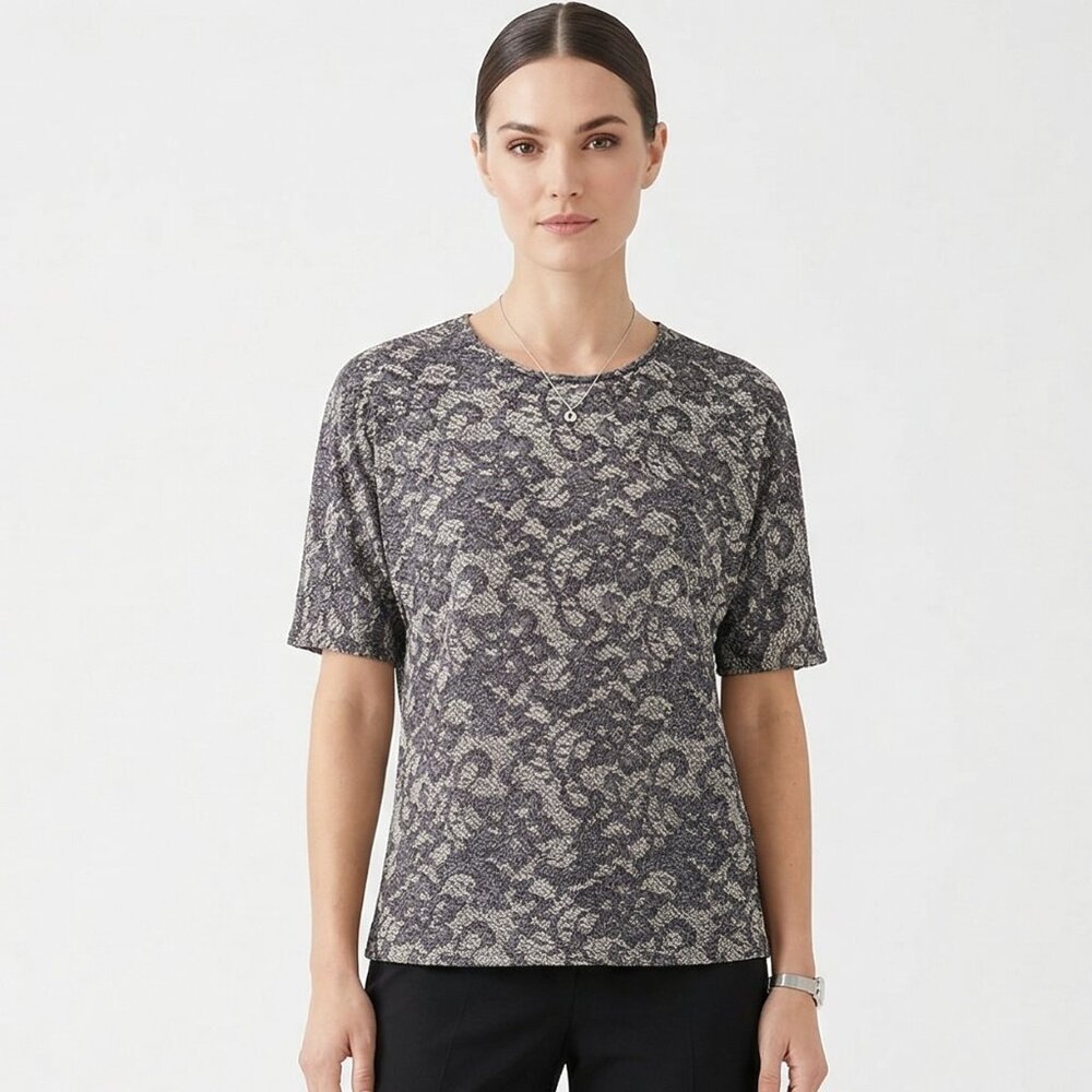 Kasper Tee Blouse Gray Floral Silk Blend Grunge Metallic Whimsigoth 16